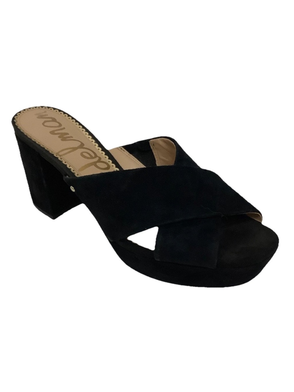 Sam Edelman Sz 8 Jayne Suede Platform Open Toe Sandals Black Slip On Shoes